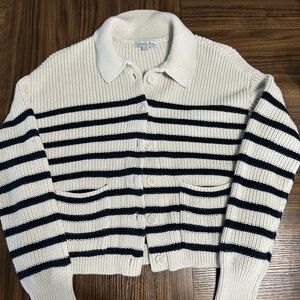Ophelia Roe Navy Blue and Cream Striped Cardigan